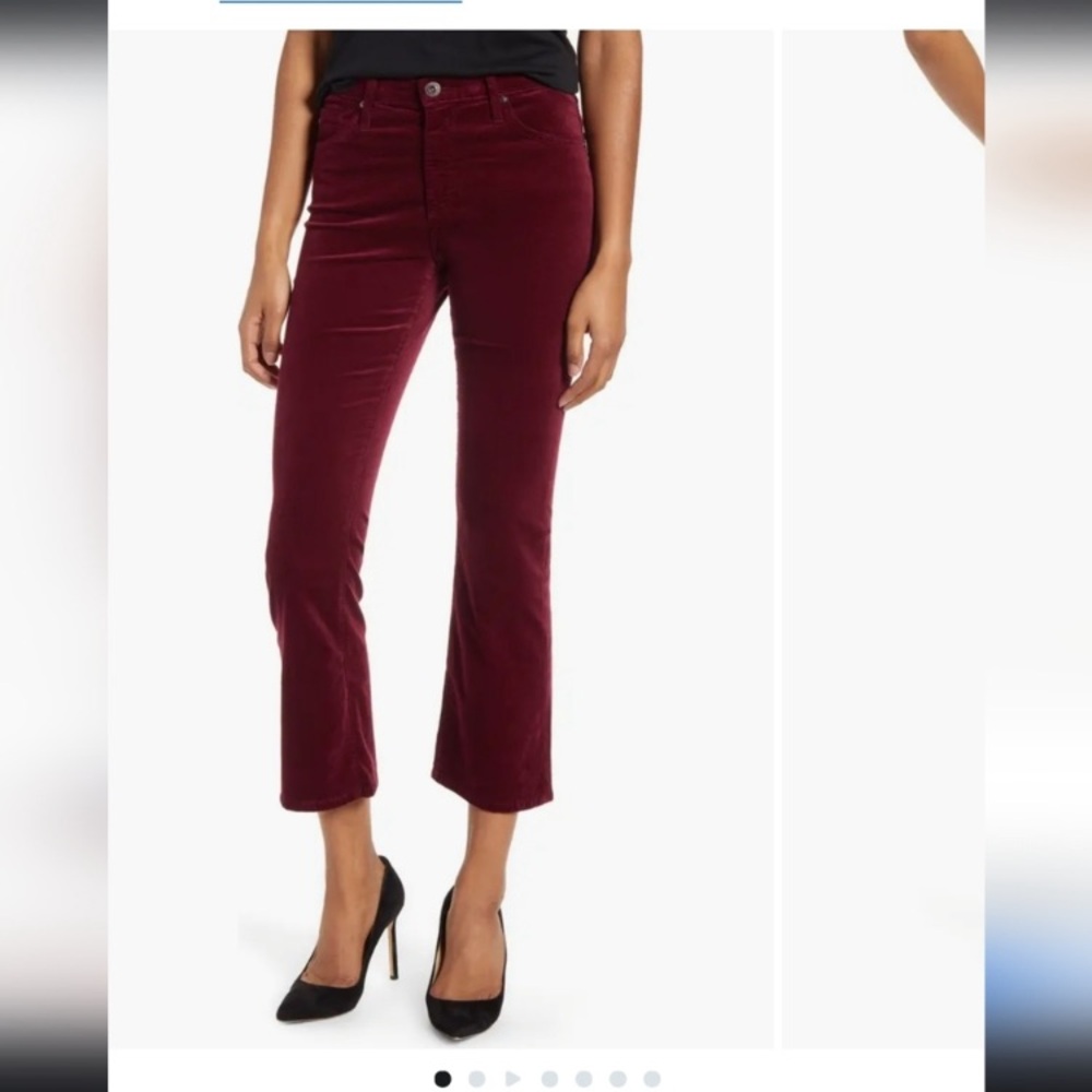 AG The Jodi Crop High Rise Slim Flare Crop Velvet Red size 24 00